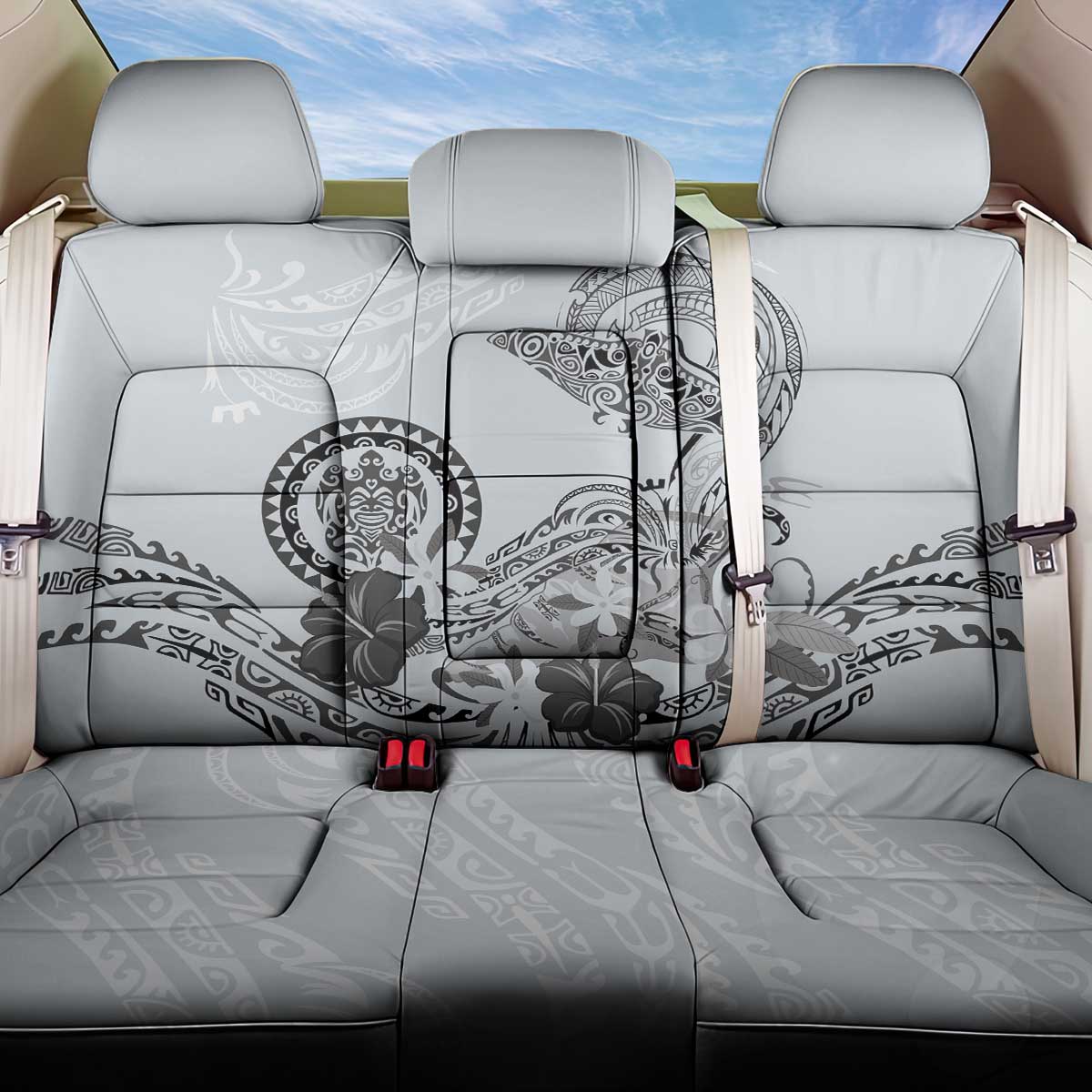 Polynesian Manta Ray Back Car Seat Cover Gray Floral Turtle Tattoo LT9 One Size Gray - Polynesian Pride