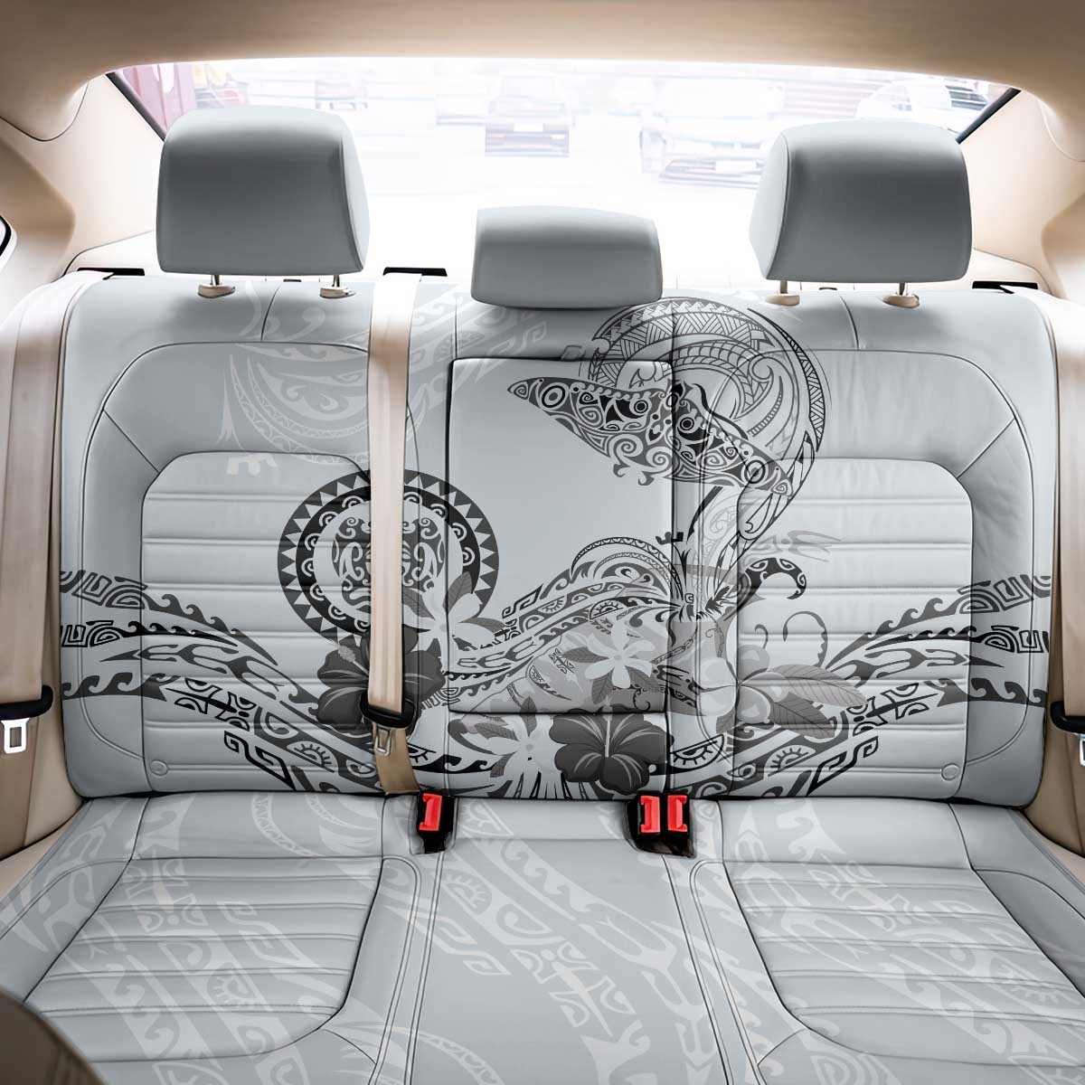 Polynesian Manta Ray Back Car Seat Cover Gray Floral Turtle Tattoo - Polynesian Pride