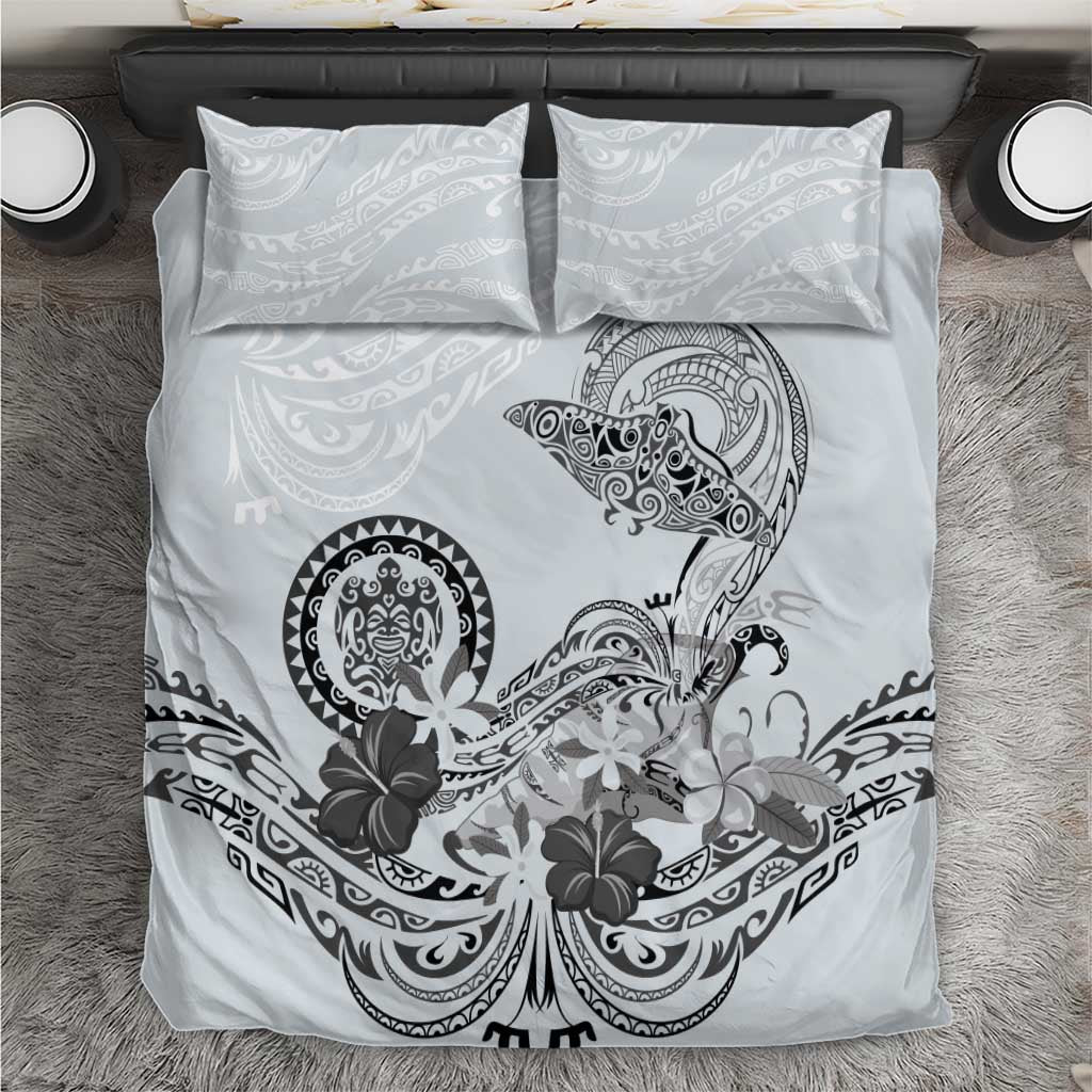 Polynesian Manta Ray Bedding Set Gray Floral Turtle Tattoo - Polynesian Pride