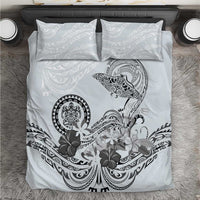 Polynesian Manta Ray Bedding Set Gray Floral Turtle Tattoo - Polynesian Pride