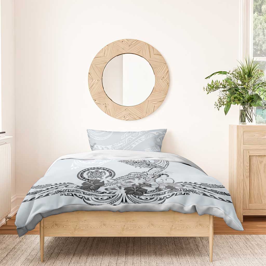 Polynesian Manta Ray Bedding Set Gray Floral Turtle Tattoo - Polynesian Pride