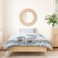Polynesian Manta Ray Bedding Set Gray Floral Turtle Tattoo - Polynesian Pride