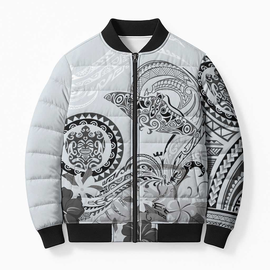 Polynesian Manta Ray Bomber Puffer Jacket Gray Floral Turtle Tattoo LT9 Unisex Gray - Polynesian Pride