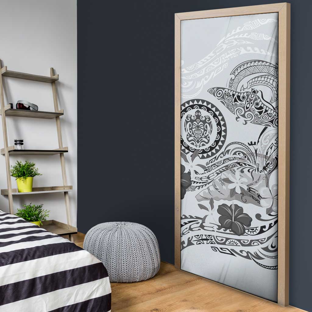 Polynesian Manta Ray Door Cover Gray Floral Turtle Tattoo - Polynesian Pride
