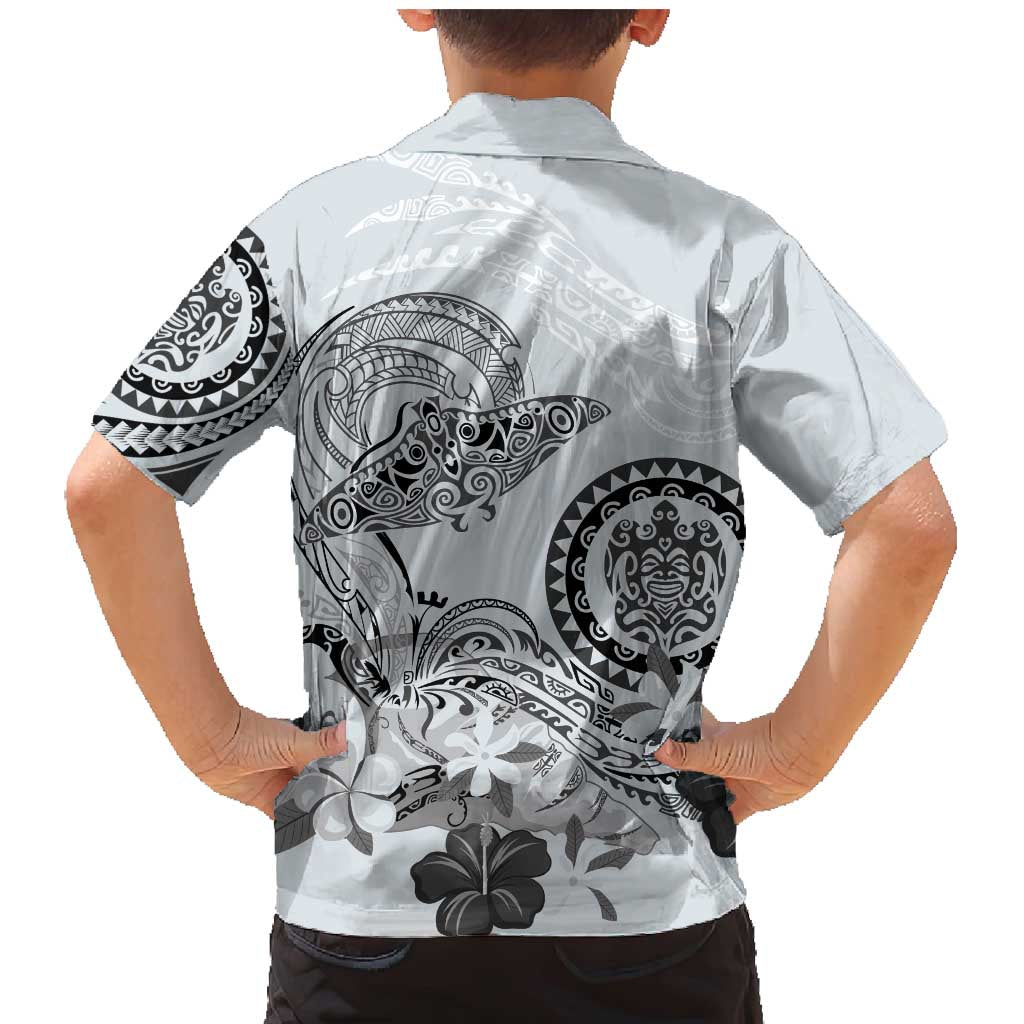 Polynesian Manta Ray Family Matching Mermaid Dress and Hawaiian Shirt Gray Floral Turtle Tattoo LT9 - Polynesian Pride