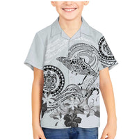 Polynesian Manta Ray Family Matching Mermaid Dress and Hawaiian Shirt Gray Floral Turtle Tattoo LT9 Son's Shirt Gray - Polynesian Pride