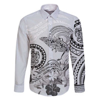 Polynesian Manta Ray Family Matching Off The Shoulder Long Sleeve Dress and Hawaiian Shirt Gray Floral Turtle Tattoo LT9 Dad's Shirt - Long Sleeve Gray - Polynesian Pride