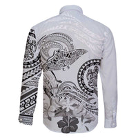 Polynesian Manta Ray Family Matching Off The Shoulder Long Sleeve Dress and Hawaiian Shirt Gray Floral Turtle Tattoo LT9 - Polynesian Pride