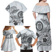 Polynesian Manta Ray Family Matching Off Shoulder Maxi Dress and Hawaiian Shirt Gray Floral Turtle Tattoo LT9 - Polynesian Pride