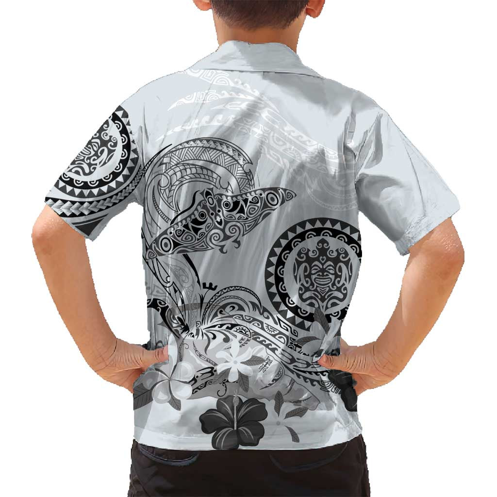 Polynesian Manta Ray Family Matching Summer Maxi Dress and Hawaiian Shirt Gray Floral Turtle Tattoo LT9 - Polynesian Pride