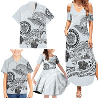 Polynesian Manta Ray Family Matching Summer Maxi Dress and Hawaiian Shirt Gray Floral Turtle Tattoo LT9 - Polynesian Pride
