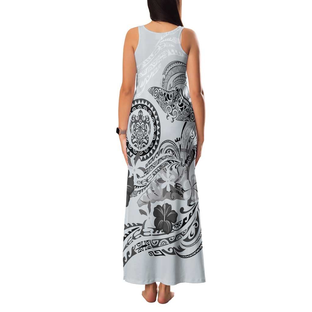 Polynesian Manta Ray Family Matching Tank Maxi Dress and Hawaiian Shirt Gray Floral Turtle Tattoo LT9 - Polynesian Pride