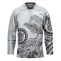 Polynesian Manta Ray Hockey Jersey Gray Floral Turtle Tattoo - Polynesian Pride