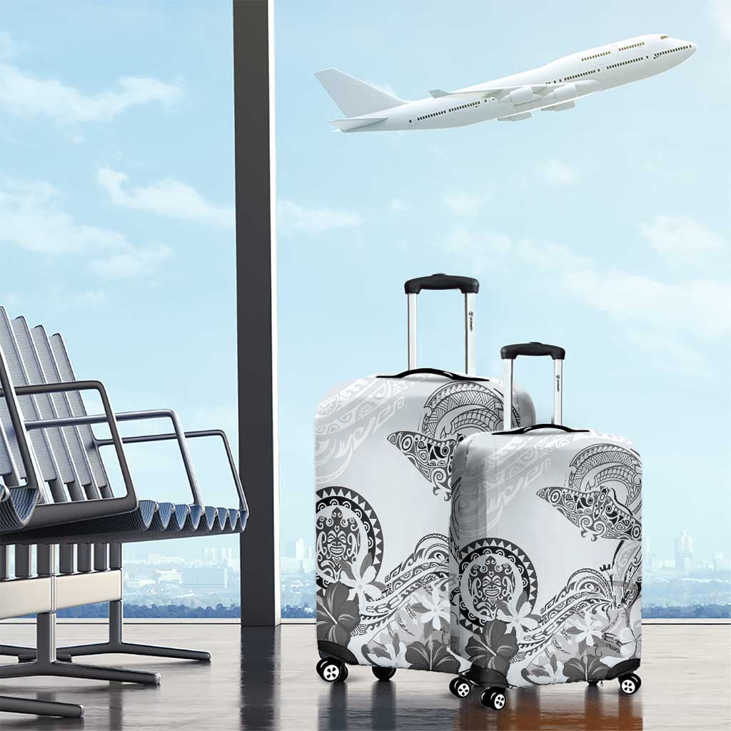 Polynesian Manta Ray Luggage Cover Gray Floral Turtle Tattoo - Polynesian Pride
