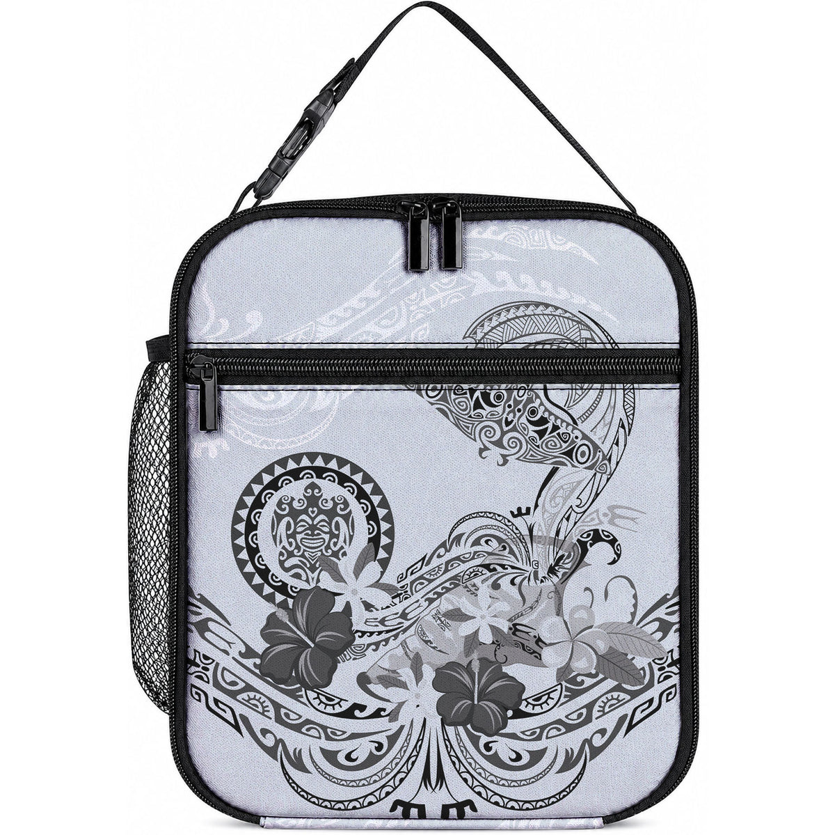 Polynesian Manta Ray Lunch Bag Gray Floral Turtle Tattoo LT9 10.2 × 8.3 × 4.3 inch Gray - Polynesian Pride