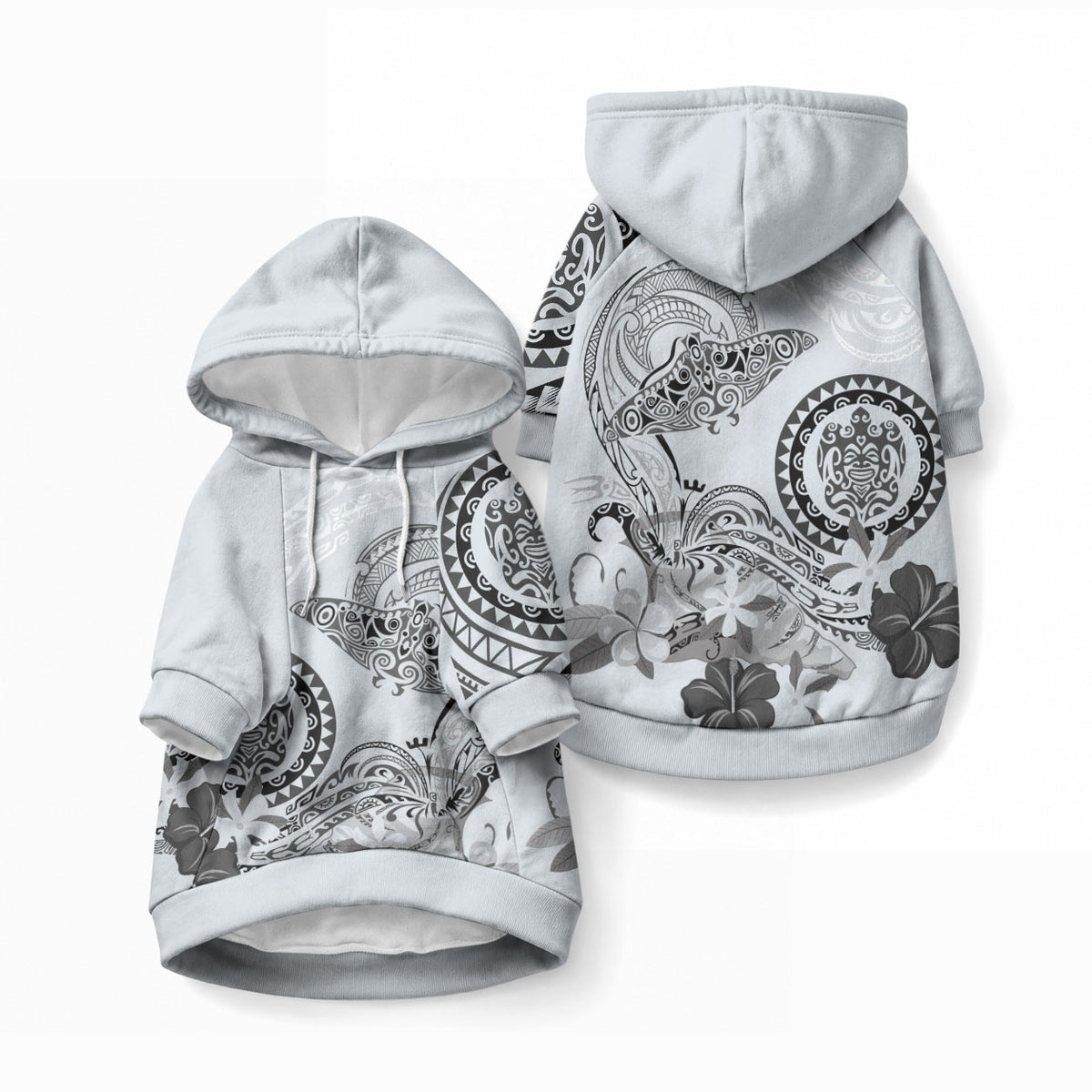 Polynesian Manta Ray Pet Hoodie Gray Floral Turtle Tattoo LT9 Pullover Gray - Polynesian Pride