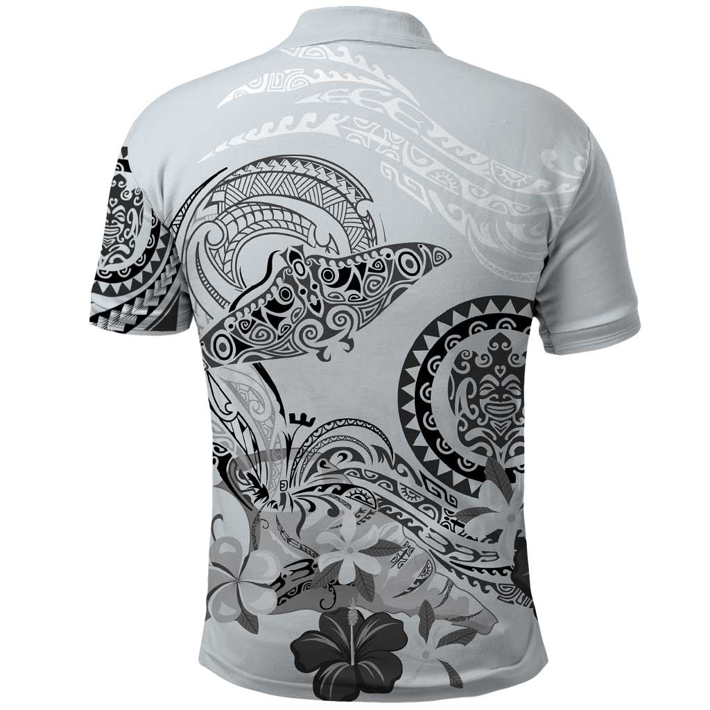 Polynesian Manta Ray Polo Shirt Gray Floral Turtle Tattoo - Polynesian Pride