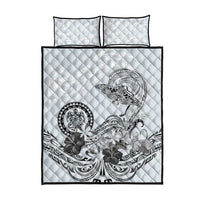 Polynesian Manta Ray Quilt Bed Set Gray Floral Turtle Tattoo - Polynesian Pride