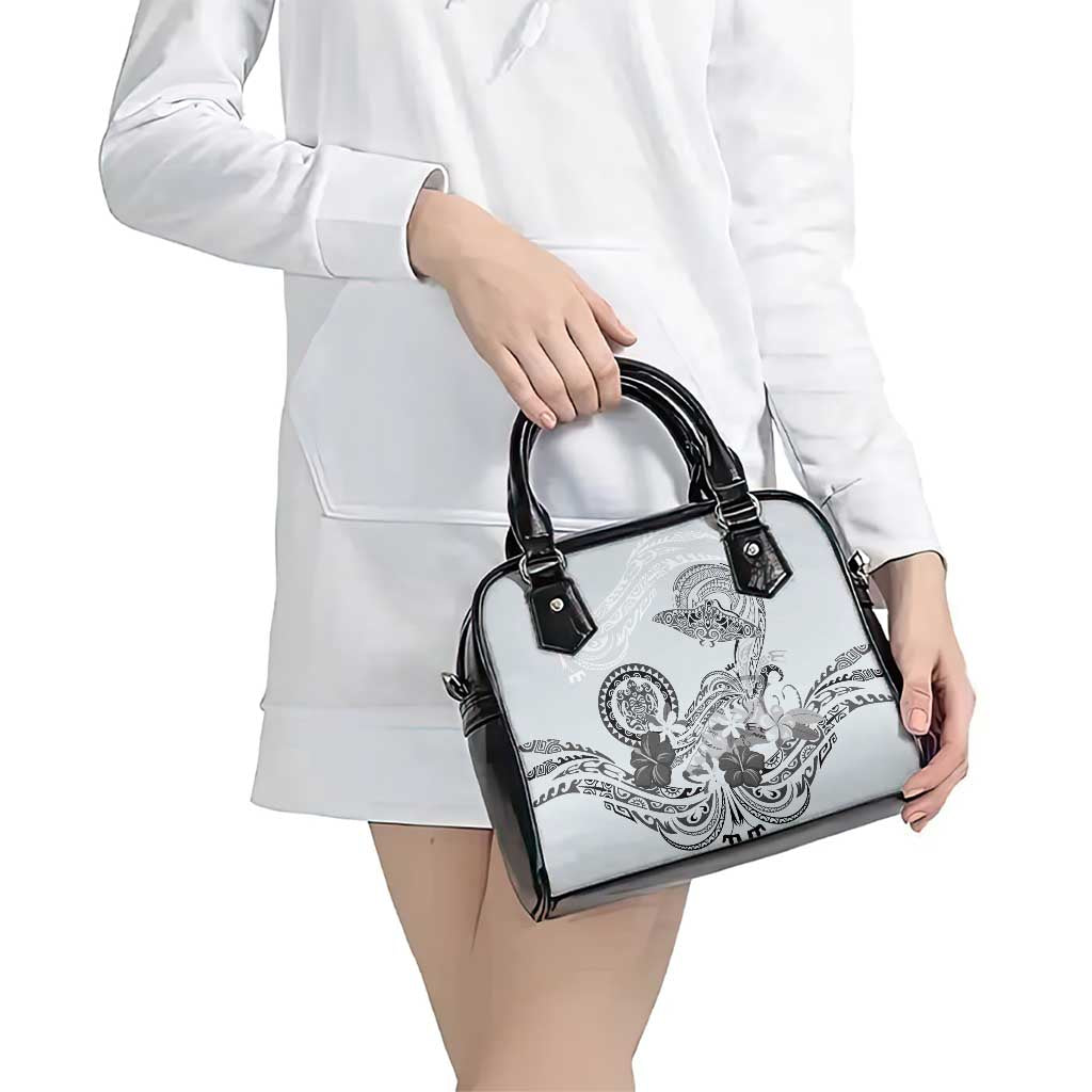 Polynesian Manta Ray Shoulder Handbag Gray Floral Turtle Tattoo - Polynesian Pride
