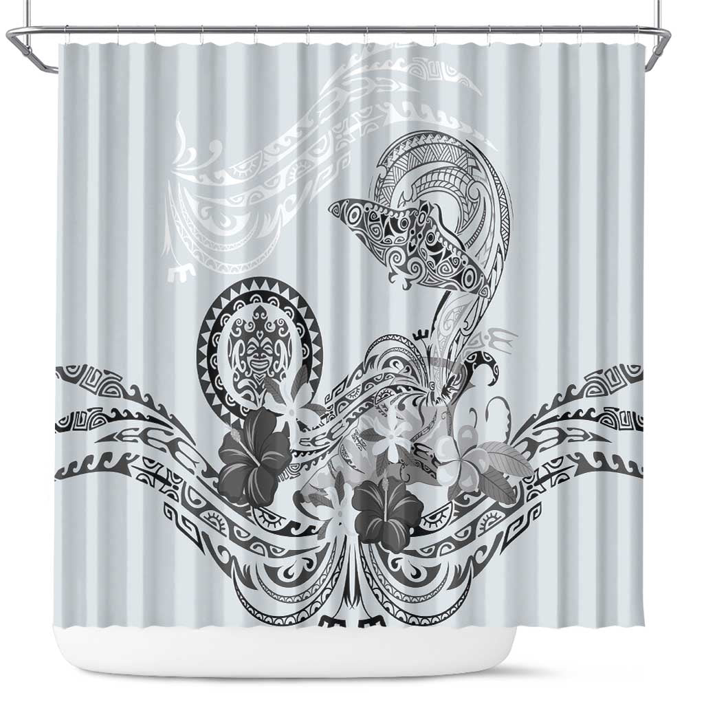 Polynesian Manta Ray Shower Curtain Gray Floral Turtle Tattoo - Polynesian Pride