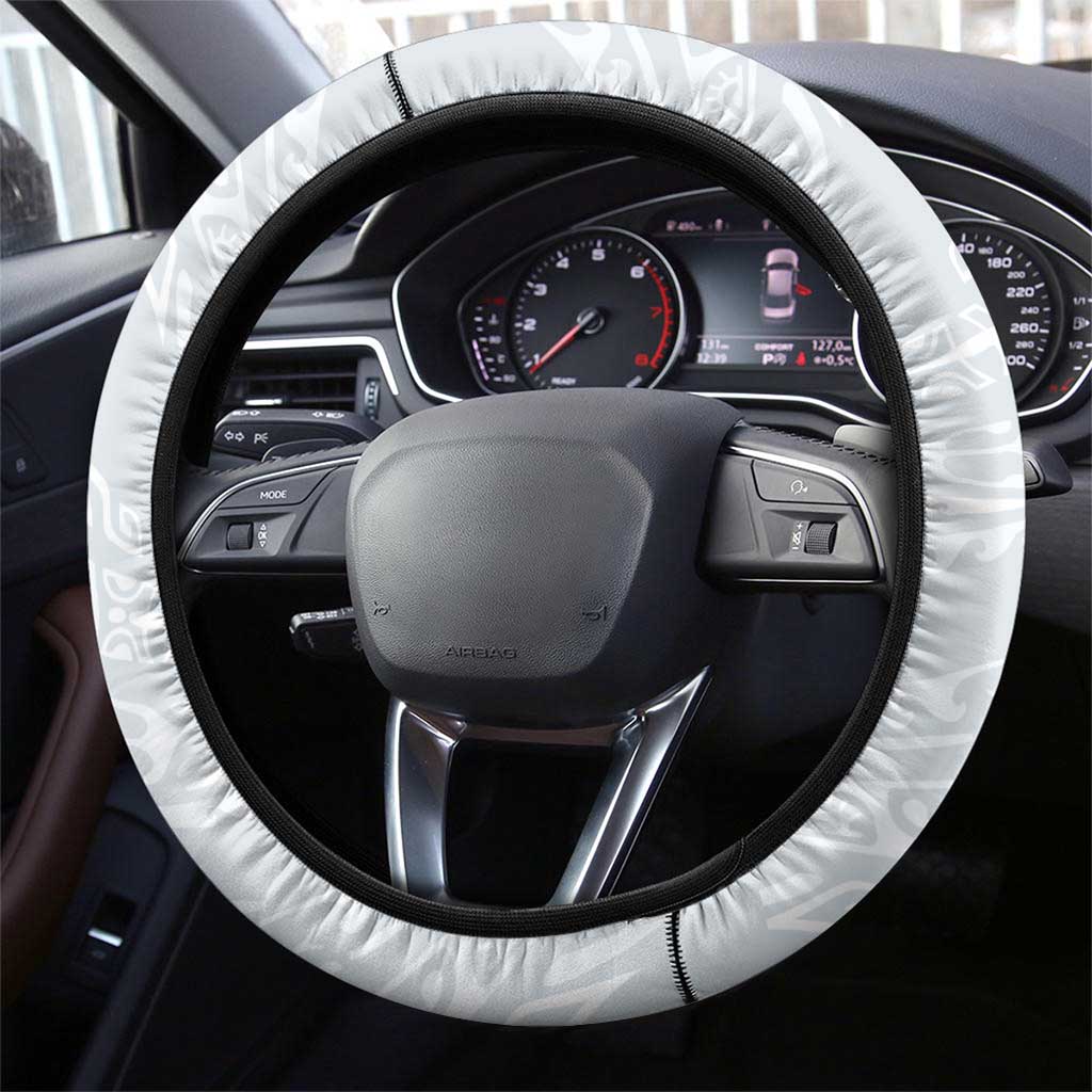 Polynesian Manta Ray Steering Wheel Cover Gray Floral Turtle Tattoo - Polynesian Pride
