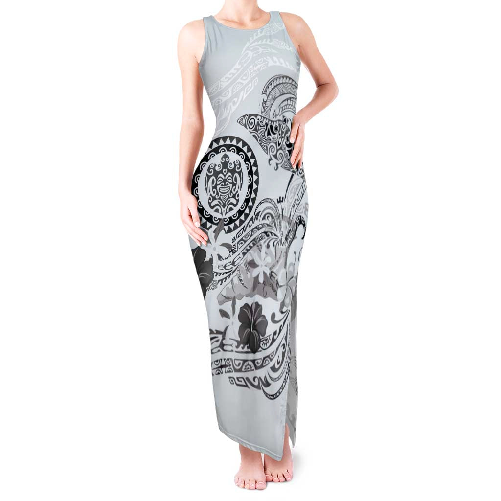 Polynesian Manta Ray Tank Maxi Dress Gray Floral Turtle Tattoo LT9 Women Gray - Polynesian Pride