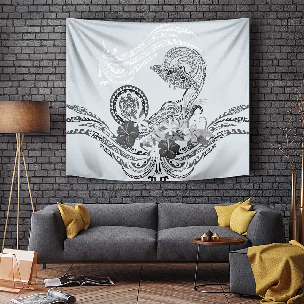 Polynesian Manta Ray Tapestry Gray Floral Turtle Tattoo LT9 Gray - Polynesian Pride