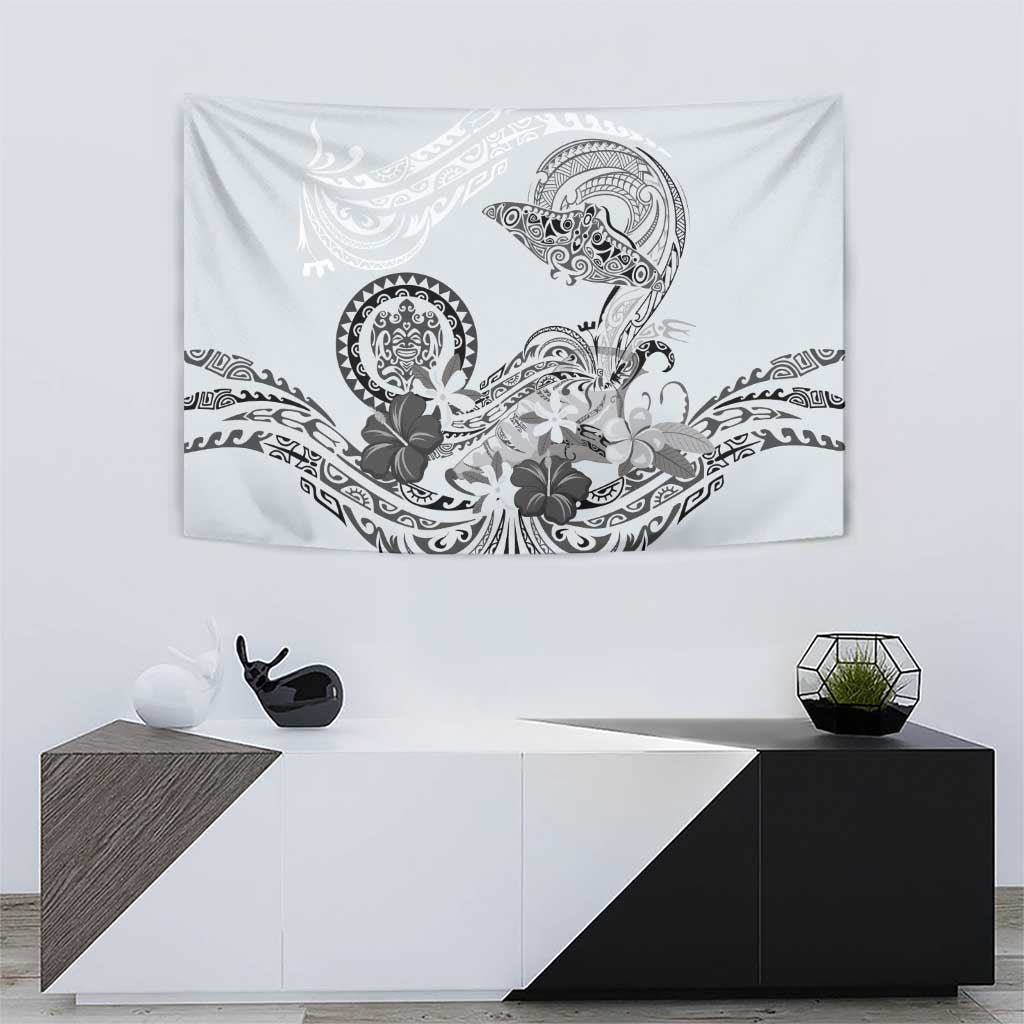 Polynesian Manta Ray Tapestry Gray Floral Turtle Tattoo - Polynesian Pride