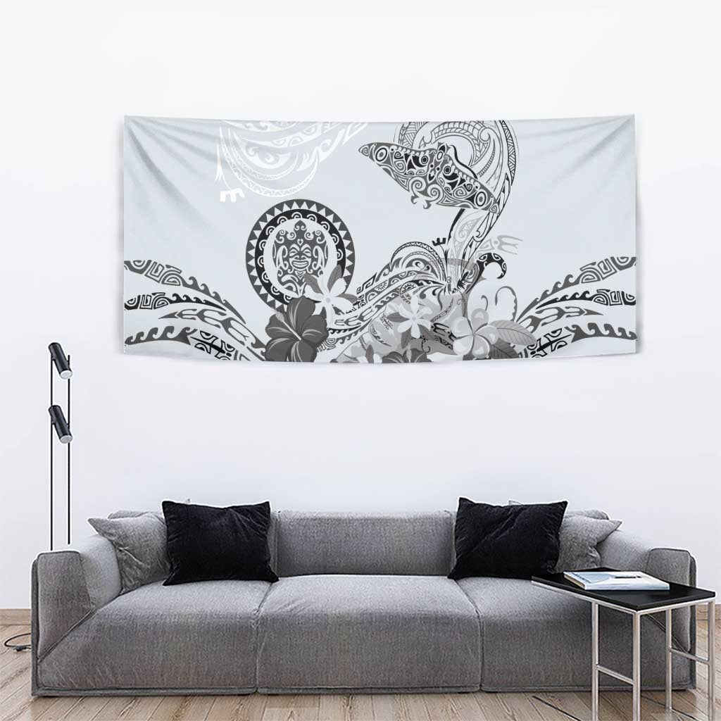 Polynesian Manta Ray Tapestry Gray Floral Turtle Tattoo - Polynesian Pride