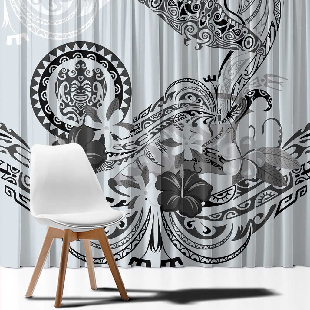 Polynesian Manta Ray Window Curtain Gray Floral Turtle Tattoo - Polynesian Pride