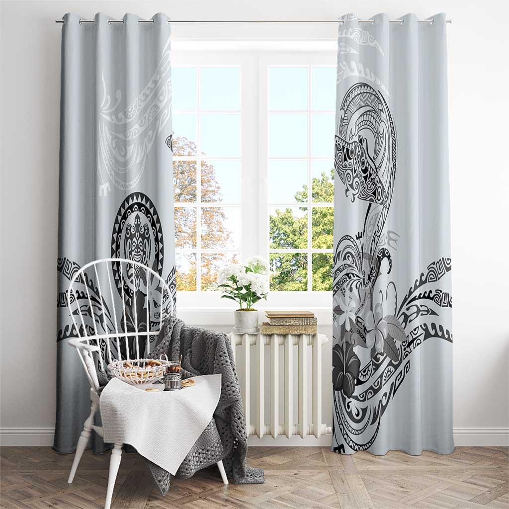 Polynesian Manta Ray Window Curtain Gray Floral Turtle Tattoo - Polynesian Pride