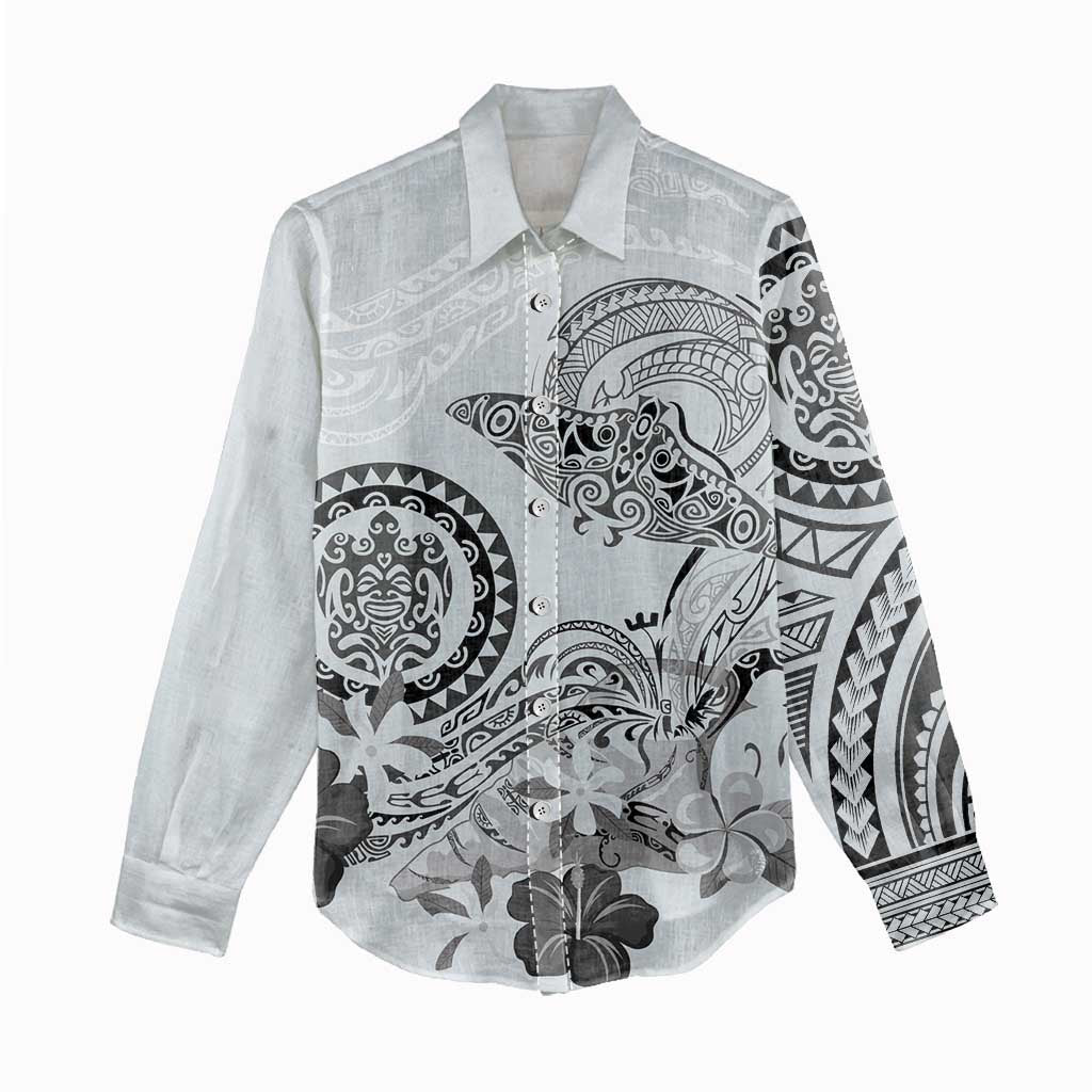 Polynesian Manta Ray Women Casual Shirt Gray Floral Turtle Tattoo LT9 - Polynesian Pride