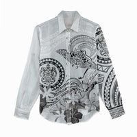 Polynesian Manta Ray Women Casual Shirt Gray Floral Turtle Tattoo LT9 - Polynesian Pride
