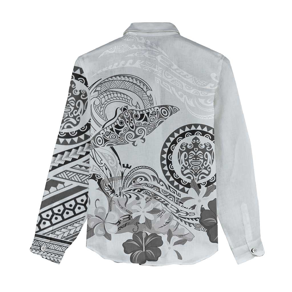 Polynesian Manta Ray Women Casual Shirt Gray Floral Turtle Tattoo LT9 - Polynesian Pride