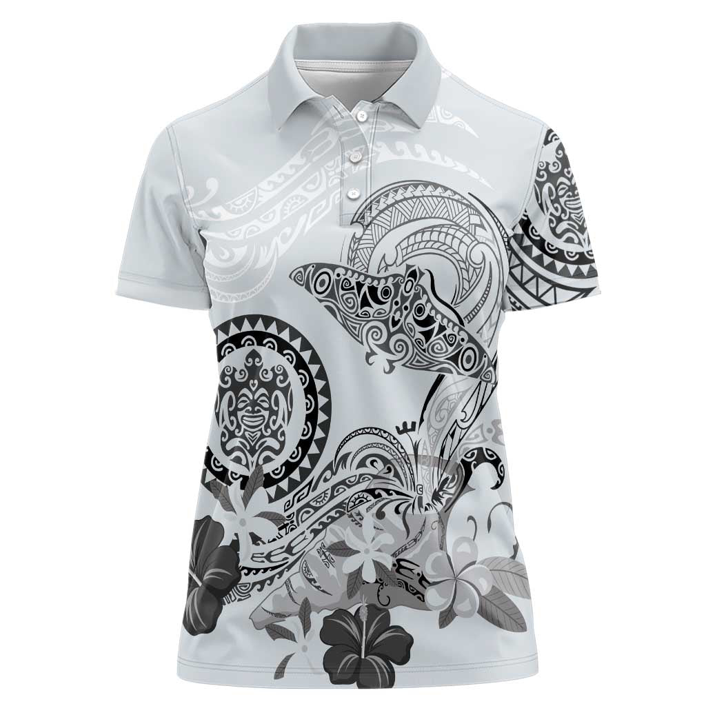 Polynesian Manta Ray Women Polo Shirt Gray Floral Turtle Tattoo LT9 Female Gray - Polynesian Pride