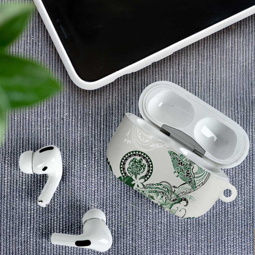 Polynesian Manta Ray AirPods Case Green Floral Turtle Tattoo - Polynesian Pride