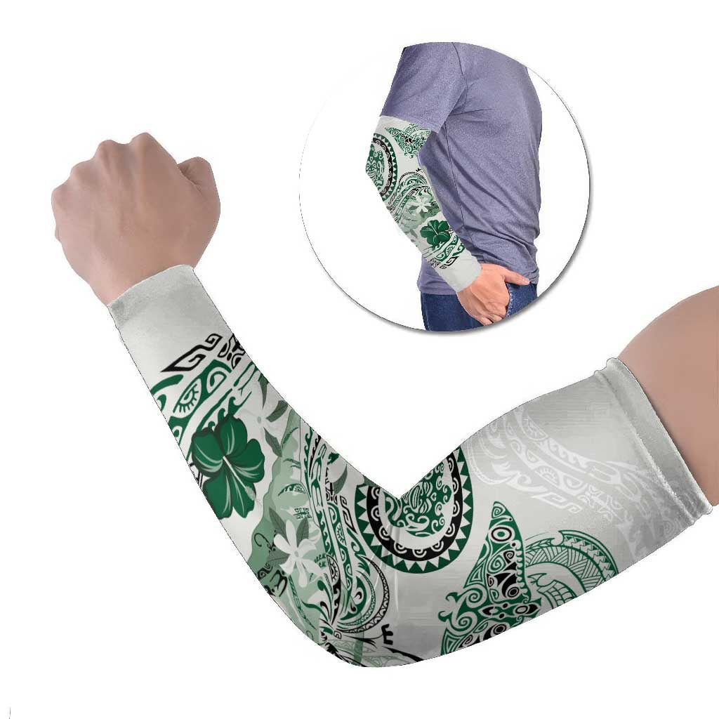Polynesian Manta Ray Arm Sleeves Green Floral Turtle Tattoo LT9 Set of 2 Green - Polynesian Pride