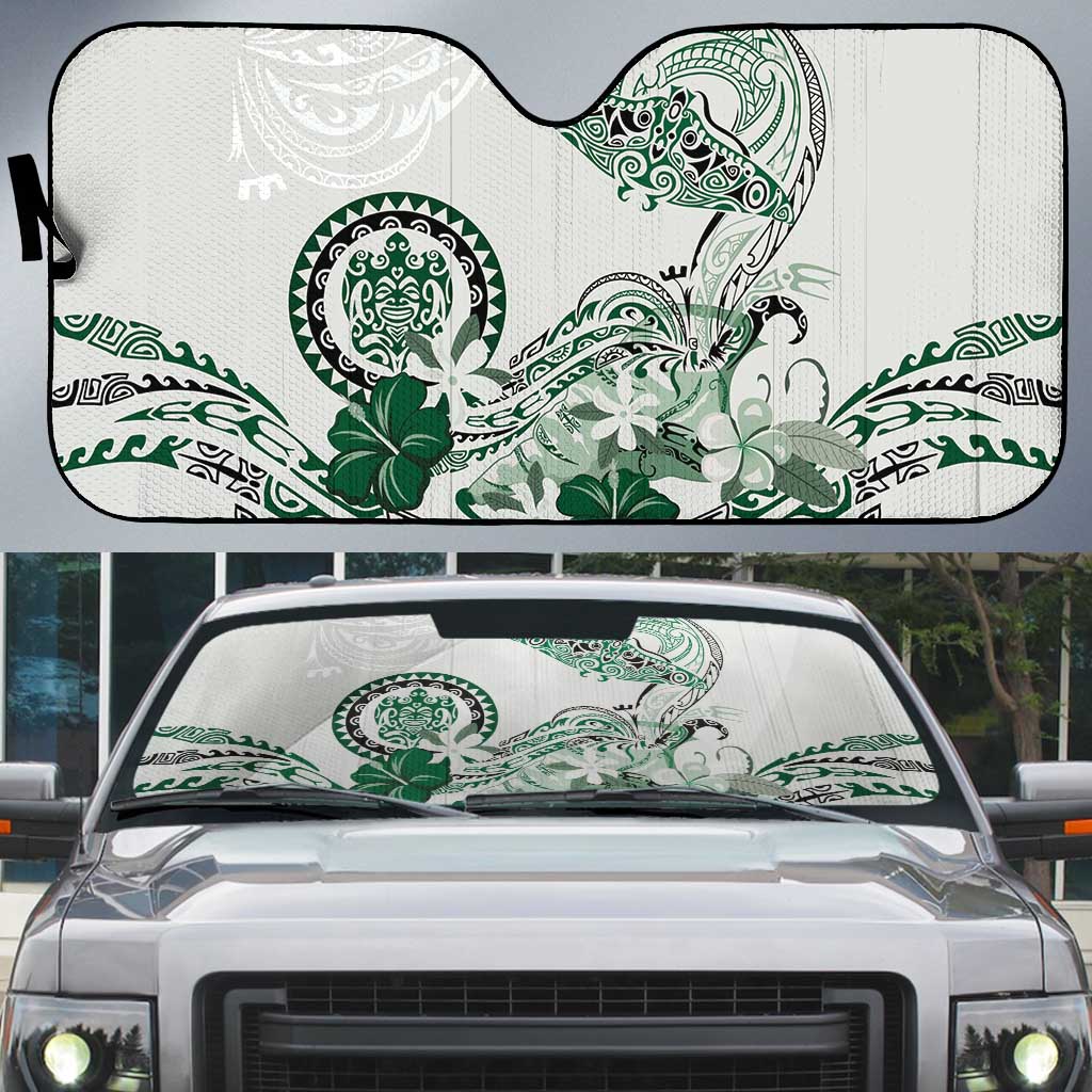 Polynesian Manta Ray Auto Sun Shade Green Floral Turtle Tattoo LT9 Green - Polynesian Pride