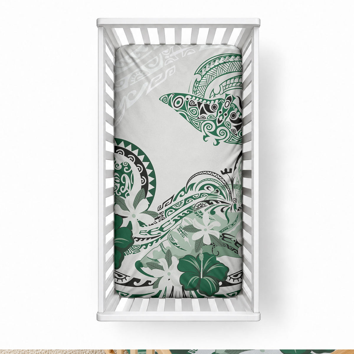 Polynesian Manta Ray Baby Bed Cover Green Floral Turtle Tattoo LT9 28 × 52 in Green - Polynesian Pride