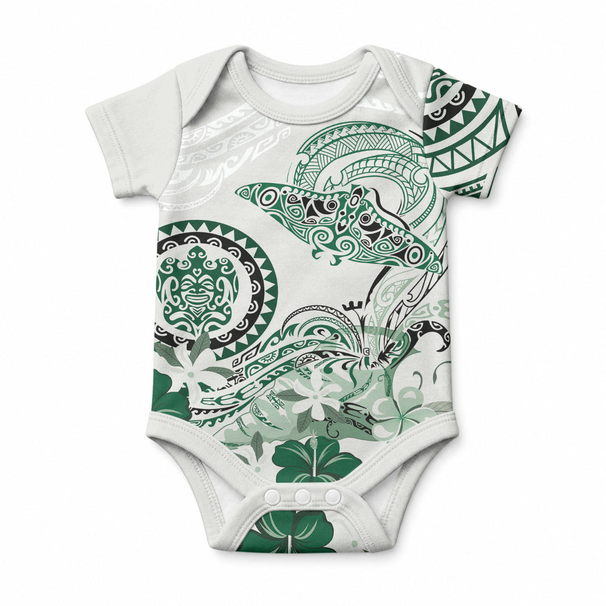 Polynesian Manta Ray Baby Onesie Green Floral Turtle Tattoo LT9 Green - Polynesian Pride