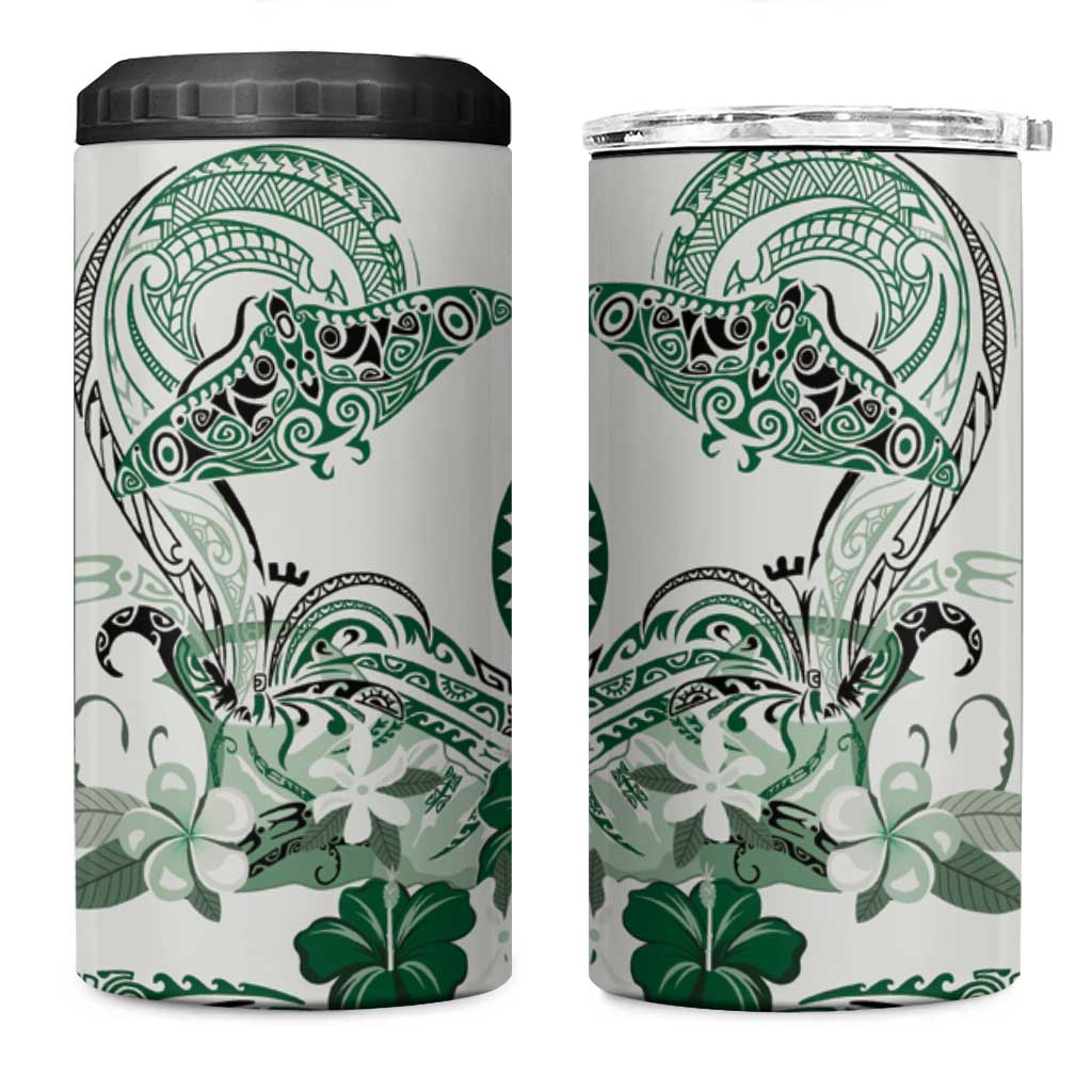 Polynesian Manta Ray 4 in 1 Can Cooler Tumbler Green Floral Turtle Tattoo LT9 One Size: 16 oz Green - Polynesian Pride