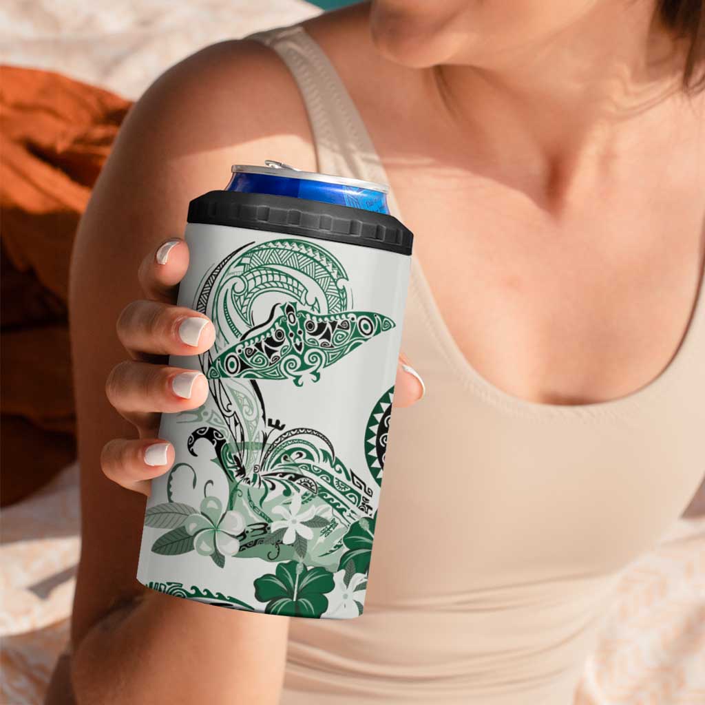 Polynesian Manta Ray 4 in 1 Can Cooler Tumbler Green Floral Turtle Tattoo - Polynesian Pride