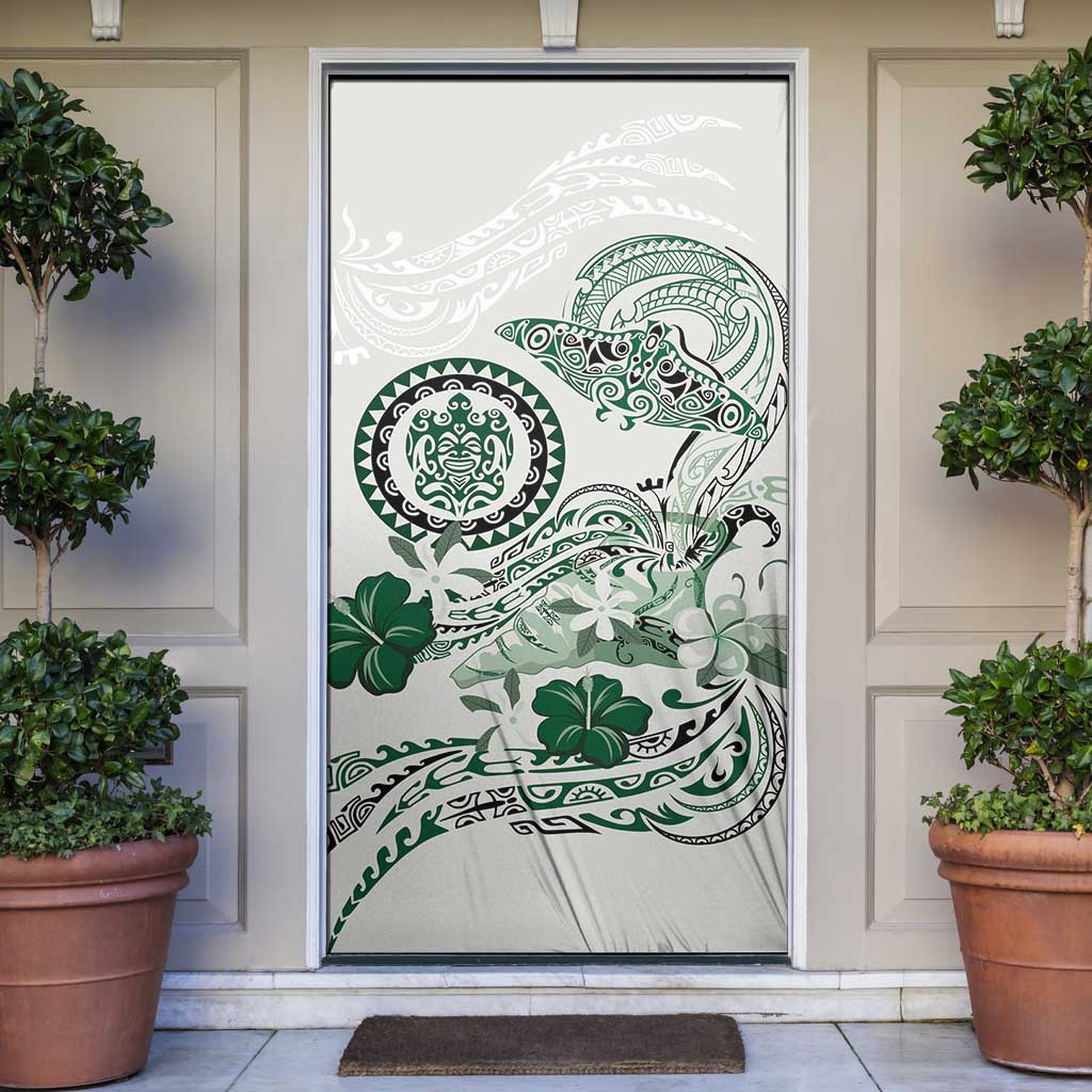Polynesian Manta Ray Door Cover Green Floral Turtle Tattoo LT9 Green - Polynesian Pride