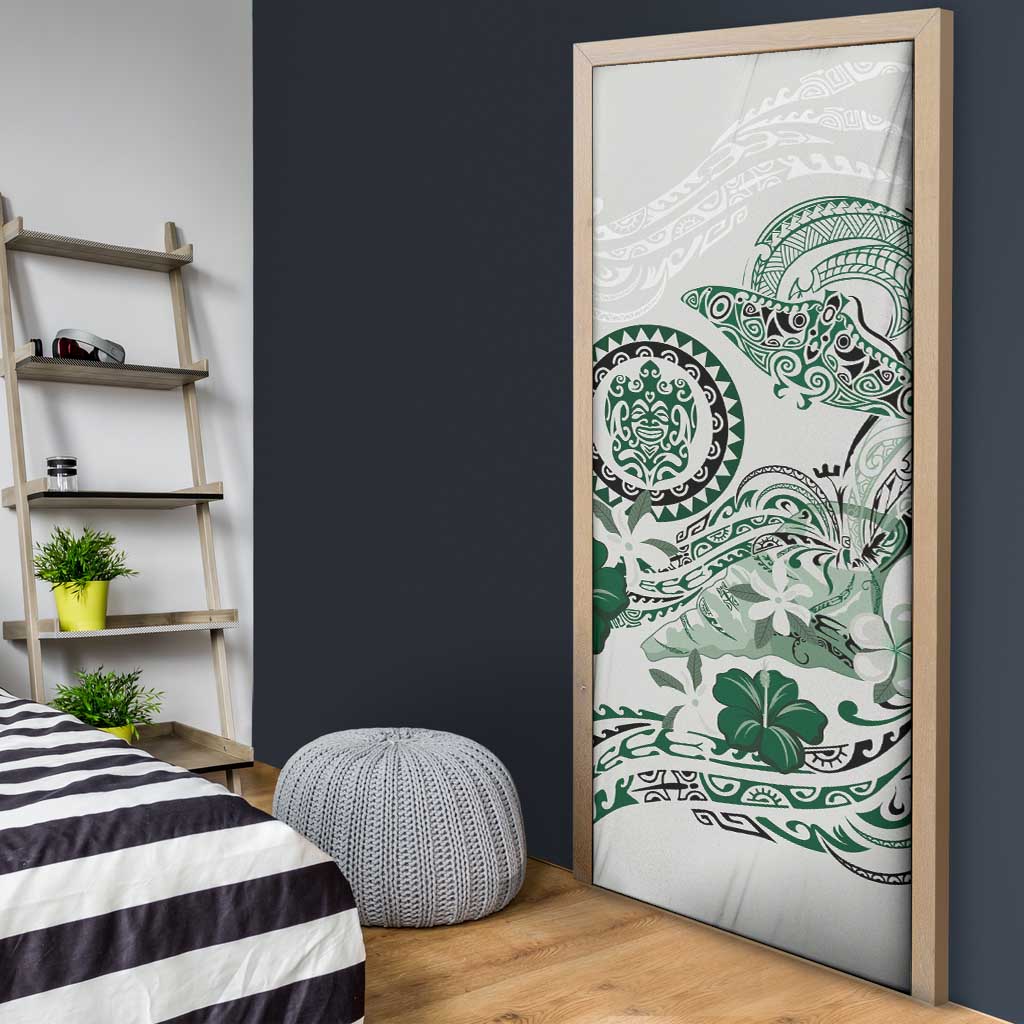 Polynesian Manta Ray Door Cover Green Floral Turtle Tattoo - Polynesian Pride