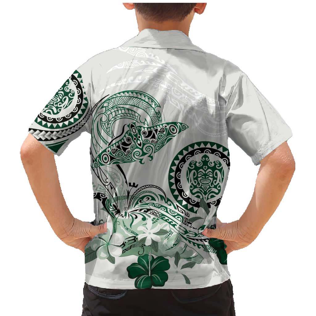 Polynesian Manta Ray Family Matching Mermaid Dress and Hawaiian Shirt Green Floral Turtle Tattoo LT9 - Polynesian Pride