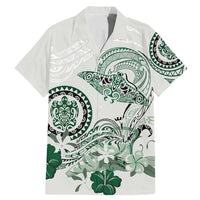 Polynesian Manta Ray Family Matching Mermaid Dress and Hawaiian Shirt Green Floral Turtle Tattoo LT9 Dad's Shirt - Short Sleeve Green - Polynesian Pride