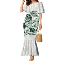 Polynesian Manta Ray Family Matching Mermaid Dress and Hawaiian Shirt Green Floral Turtle Tattoo LT9 Mom's Dress Green - Polynesian Pride