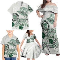 Polynesian Manta Ray Family Matching Off Shoulder Maxi Dress and Hawaiian Shirt Green Floral Turtle Tattoo LT9 - Polynesian Pride