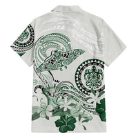 Polynesian Manta Ray Family Matching Short Sleeve Bodycon Dress and Hawaiian Shirt Green Floral Turtle Tattoo LT9 - Polynesian Pride