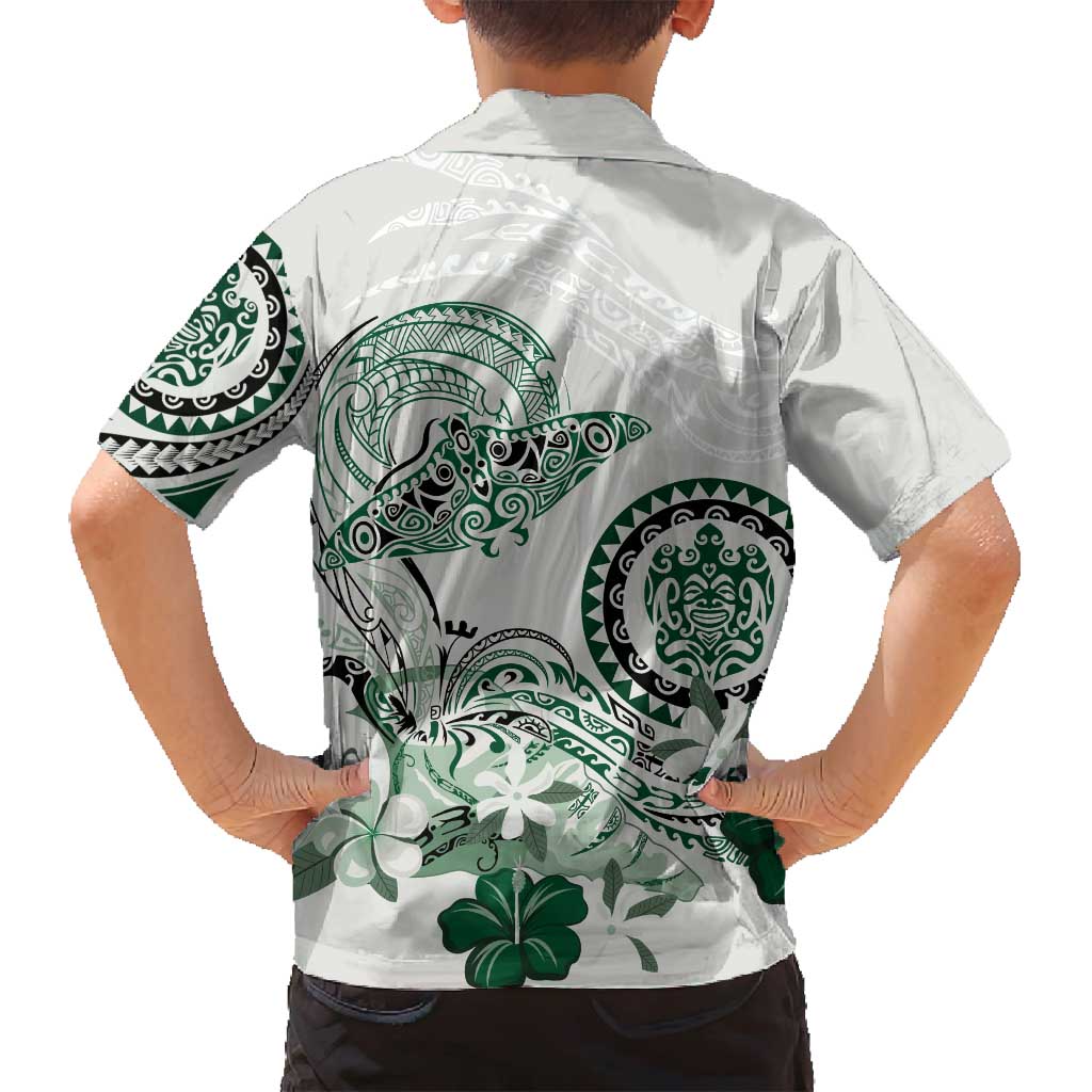 Polynesian Manta Ray Family Matching Summer Maxi Dress and Hawaiian Shirt Green Floral Turtle Tattoo LT9 - Polynesian Pride